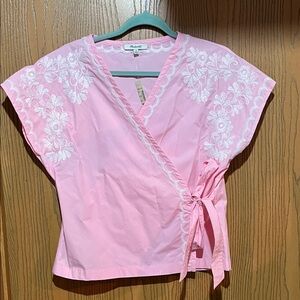 NWT madewell 100% cotton light pink and white top size medium